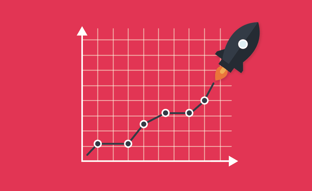 Organisational Efficiency - line graph demonstrating an increase with a rocket