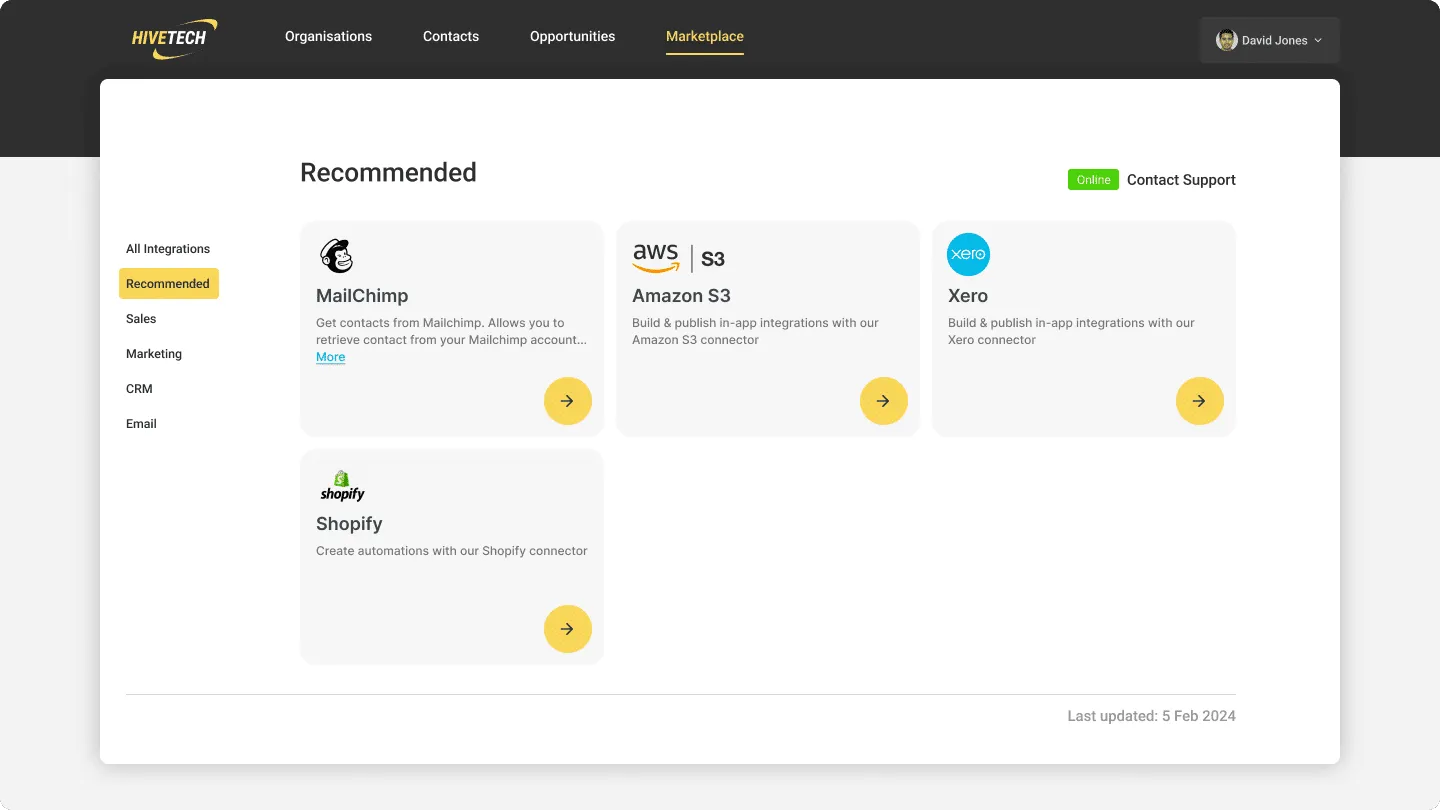 Custom Embedded Marketplace listing available integrations to customers