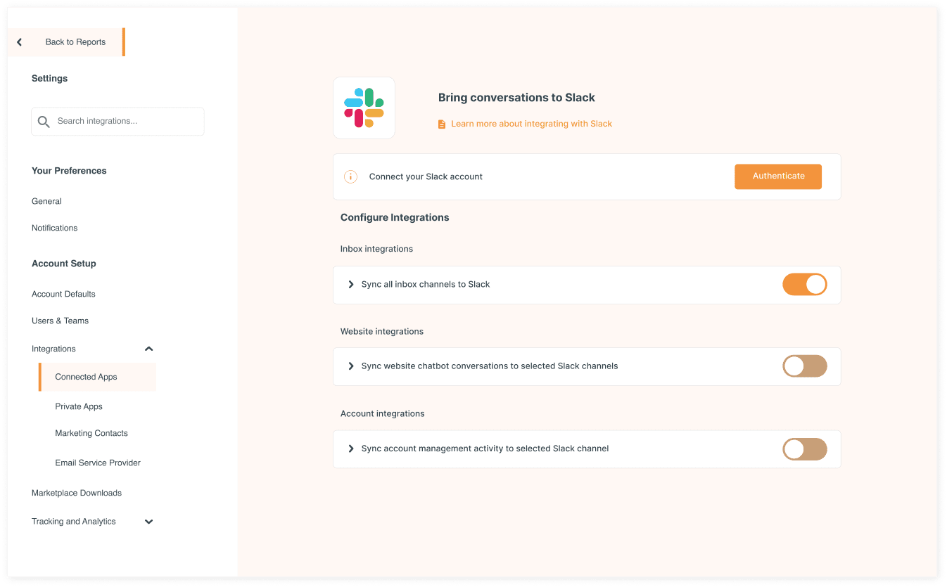 Custom UI SaaS dashboard for implementing integrations natively.