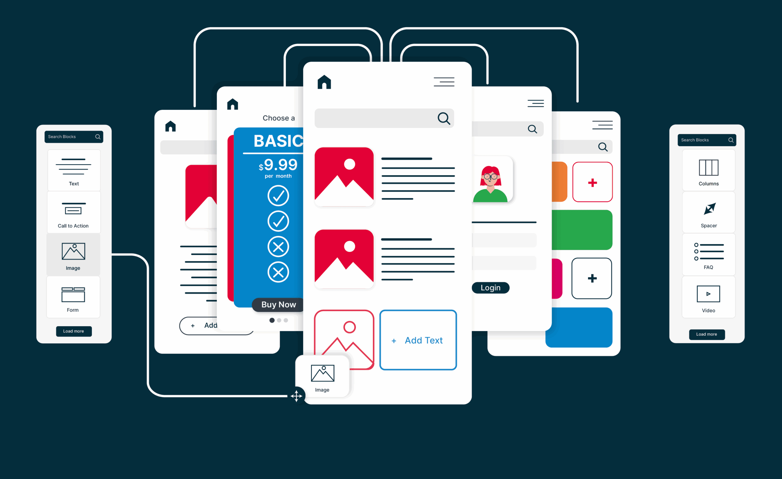 Low Code Development Market Growth and Development, phone screens connected via low code integration workflows.