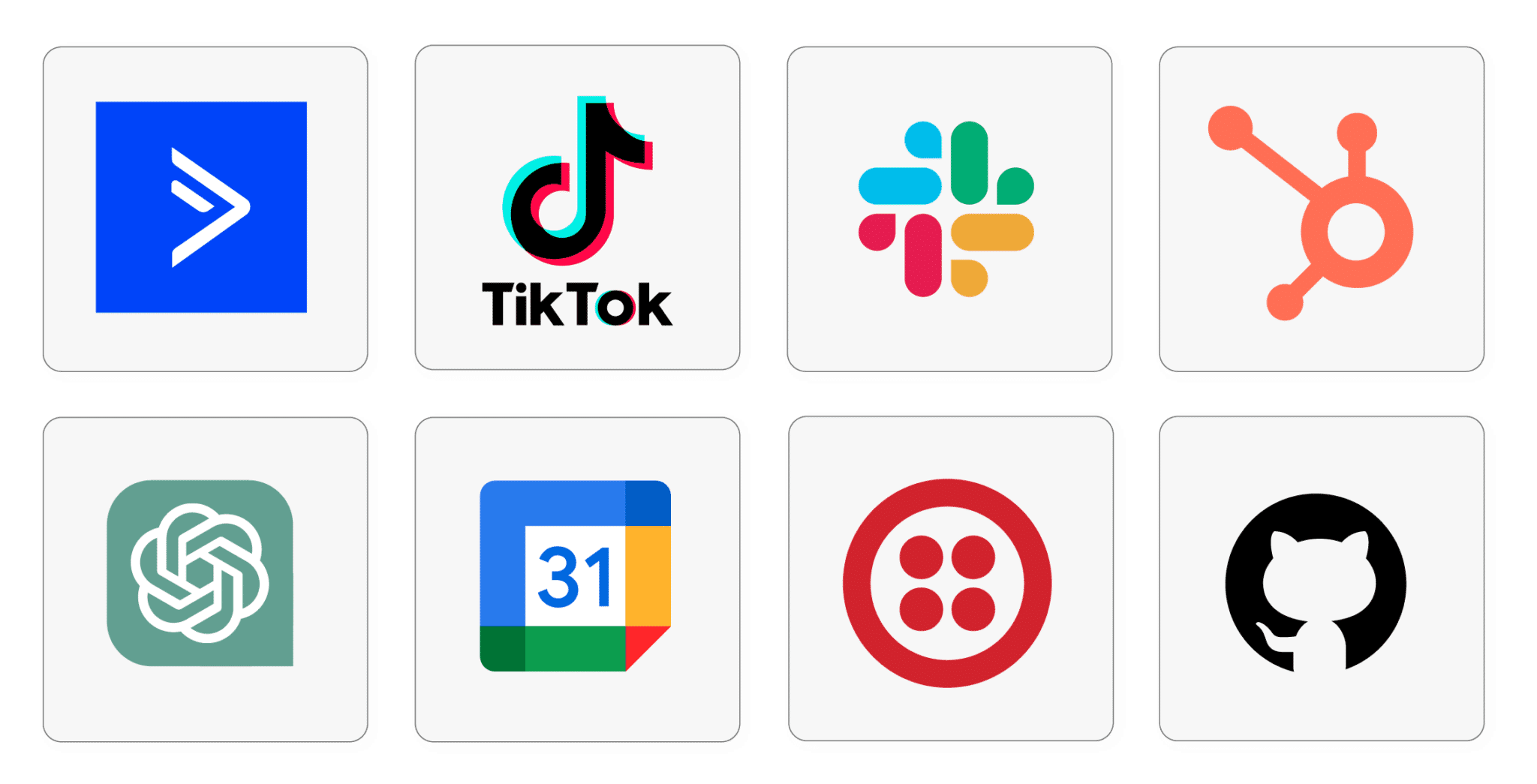 API Connectors - Cyclr has over 500 Available, 6 popular SaaS applications including Slack, HubSpot, ChatGPT and GitHub