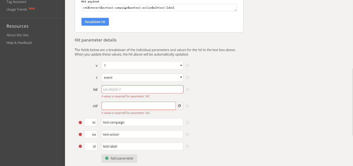 A screenshot of the Google Hit Builder interface demonstrating the steps to build your hit needed for the webhook workflow.