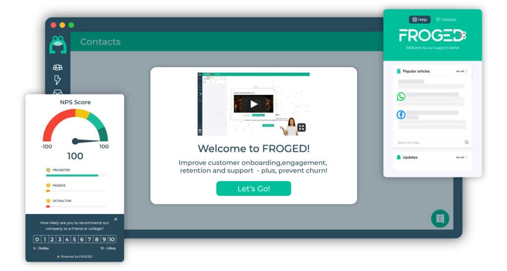 FROGED is a SaaS product success platform and the image shows the welcome screen where the user can get started.
