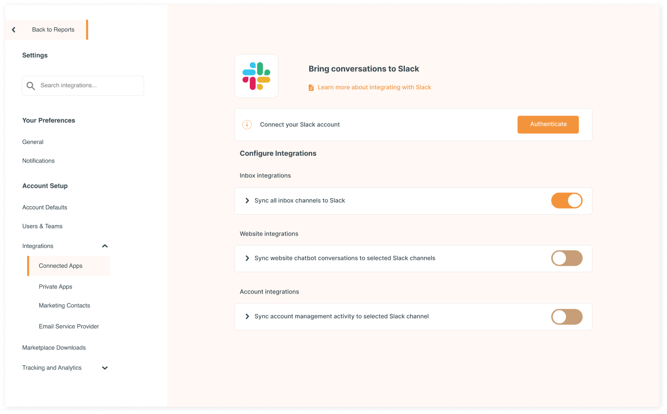 Custom UI SaaS dashboard for implementing integrations natively.
