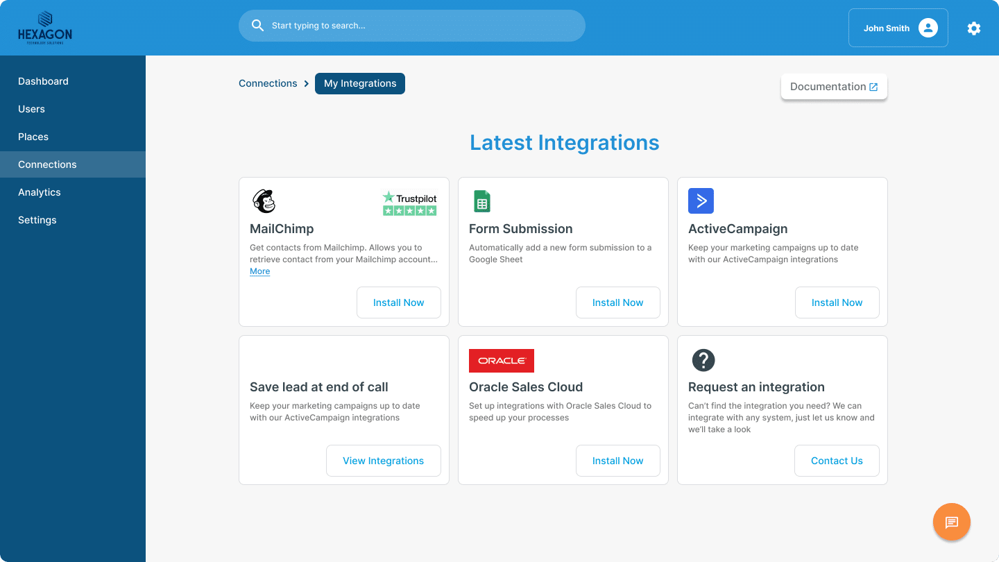Custom Styled Integration Marketplace showcasing latest integrations to end users