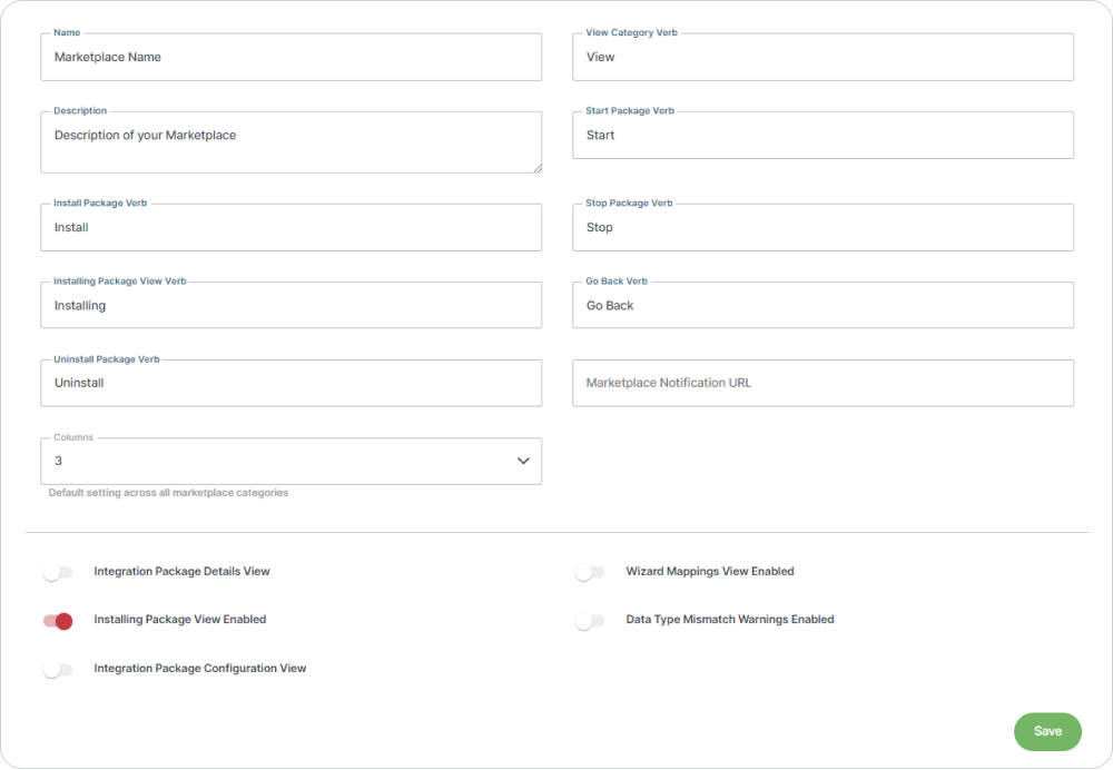 Integration Marketplace Settings