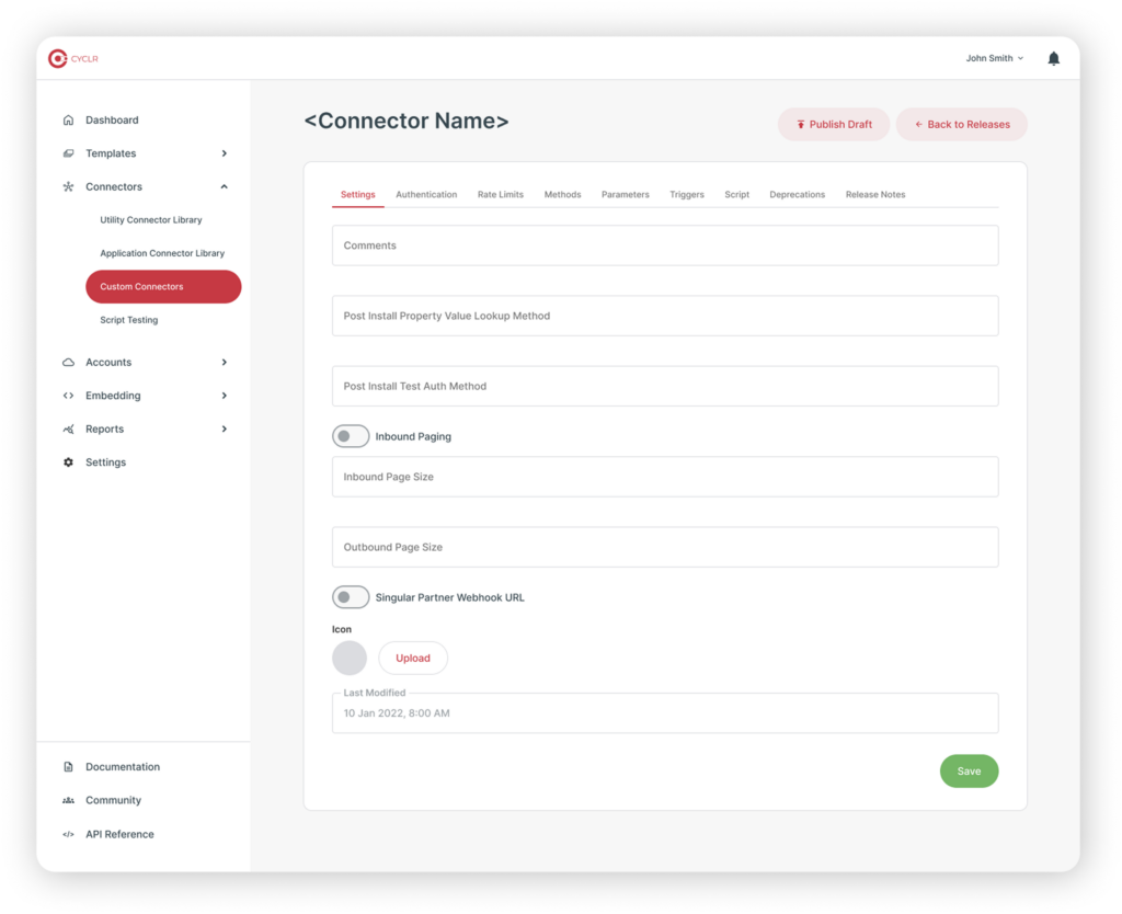 Custom Connectors - Edit - Settings