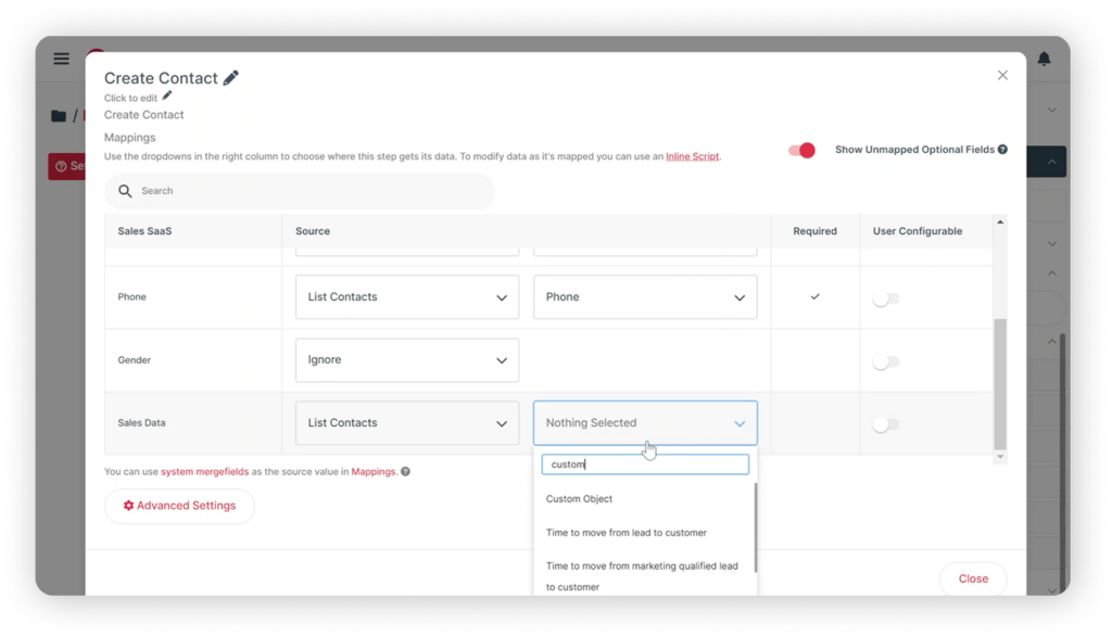SaaS Application Create Contact Step Setup
