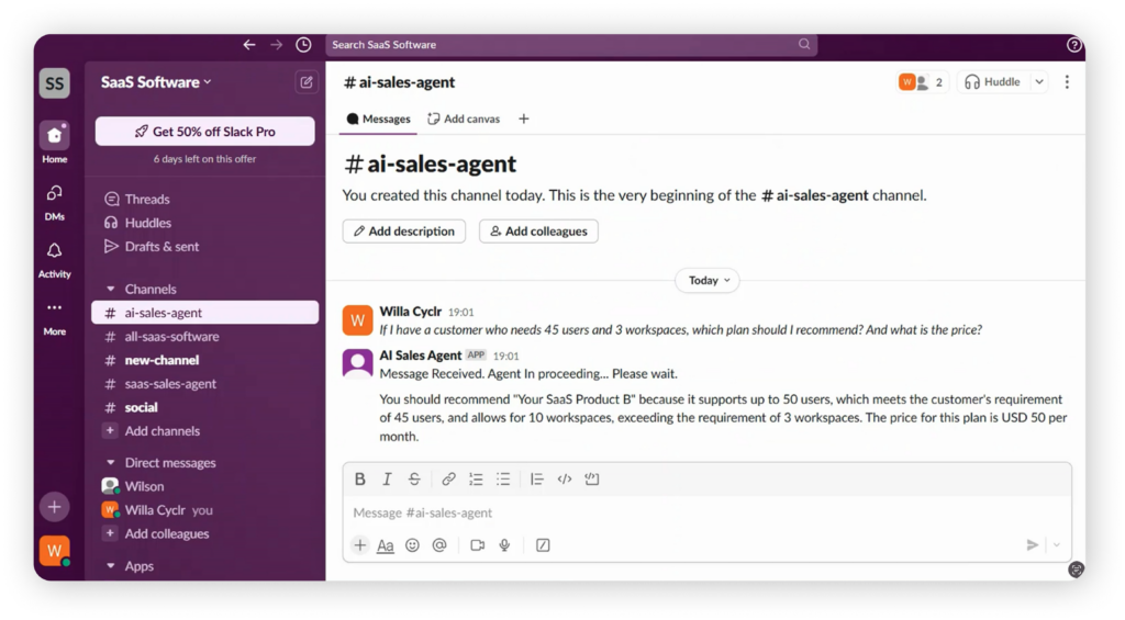 Slack AI Knowledge Agent Channel
