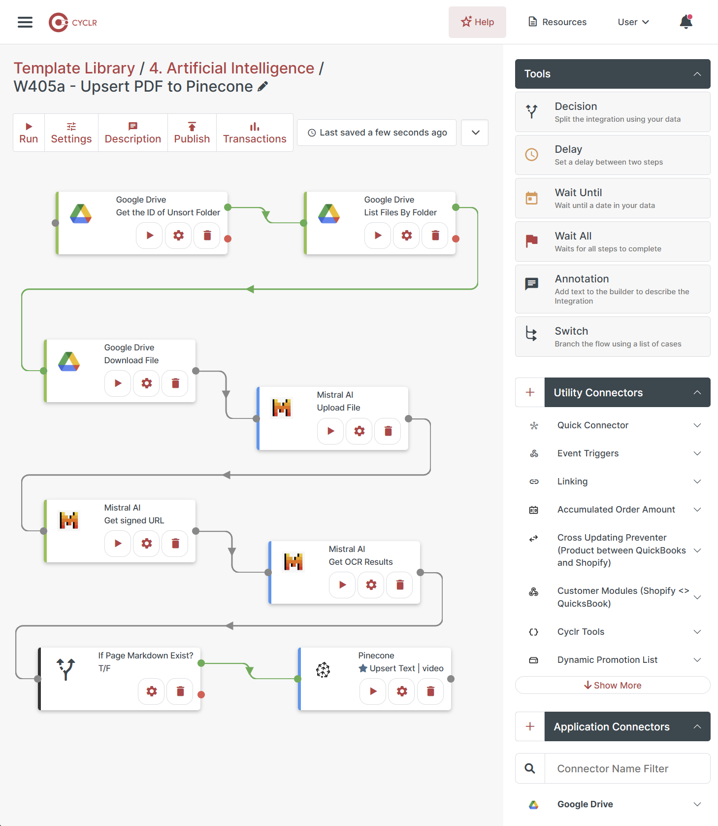 Cyclr Worflow builder AI RAG workflow